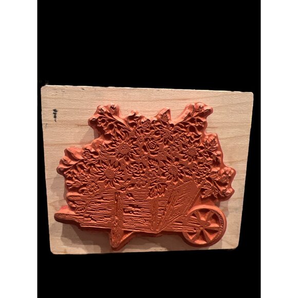 Vintage‎ Wooden Wheelbarrow of Wildflowers Rubber Mounted Stamp, Dated 1995 - Picture 5 of 5